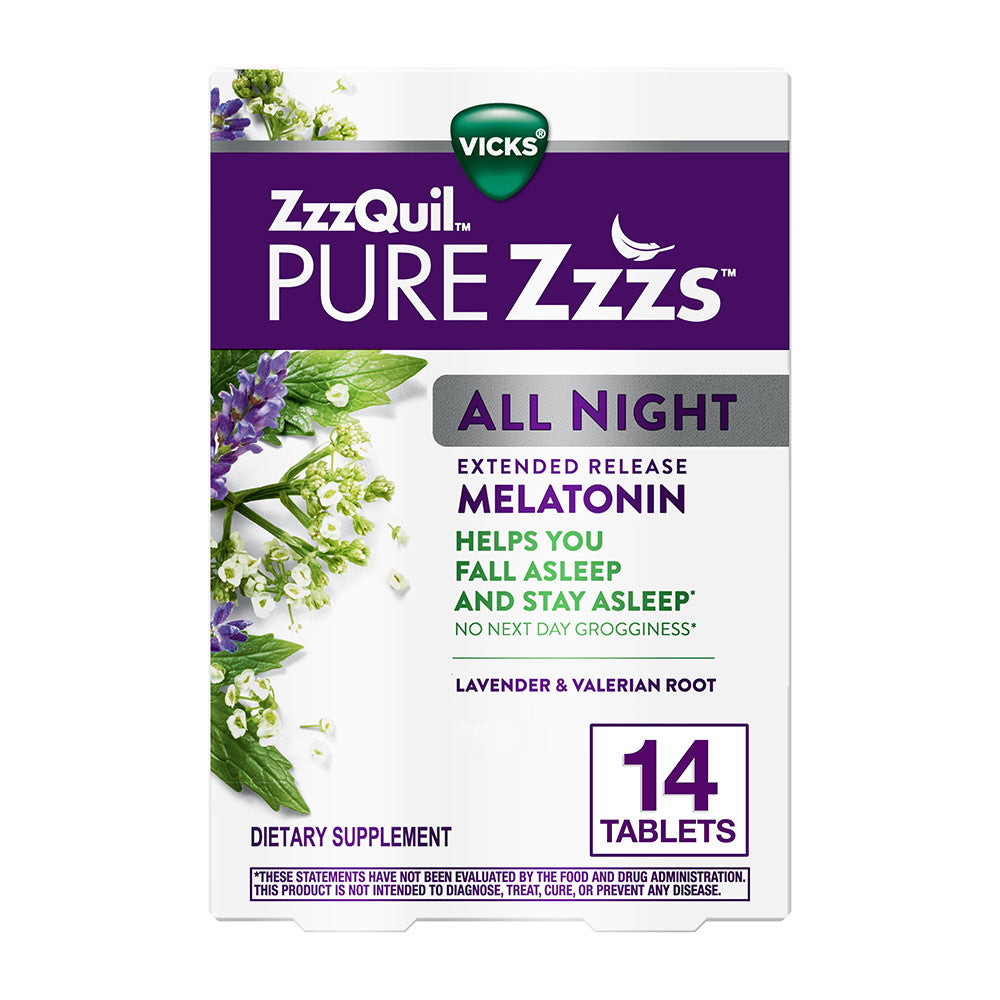 Vicks Zzz Quil Pure Zzzs All Night Extended Release Melatonin Tablets, 14 Ea